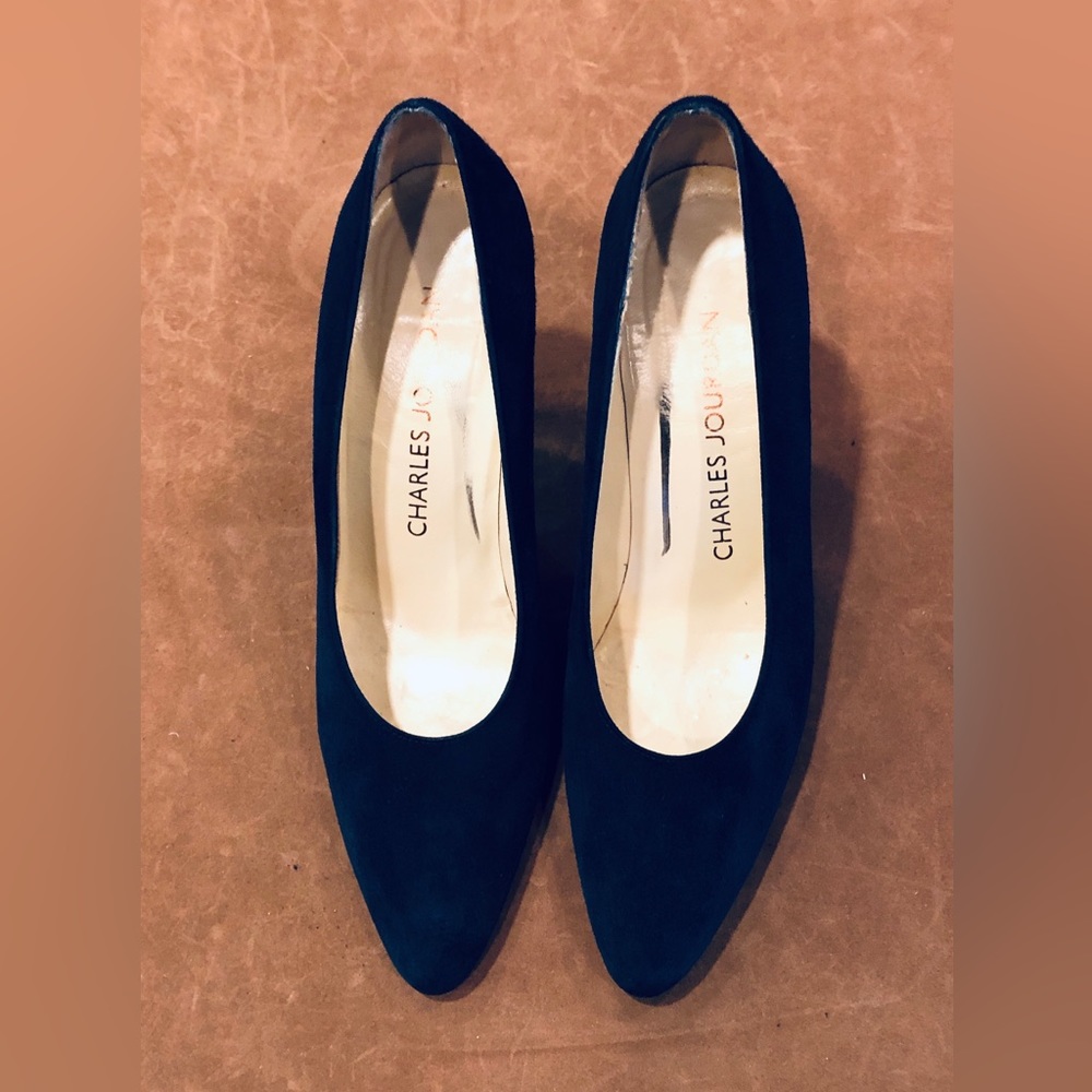 Vintage Charles Jourdan Black Suede (Dino Veau Black) high heel shoes si…